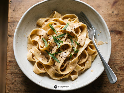 Tagliatelle in cremiger Kalbsrahmsauce mit frischem Estragon und schwarzem Pfeffer